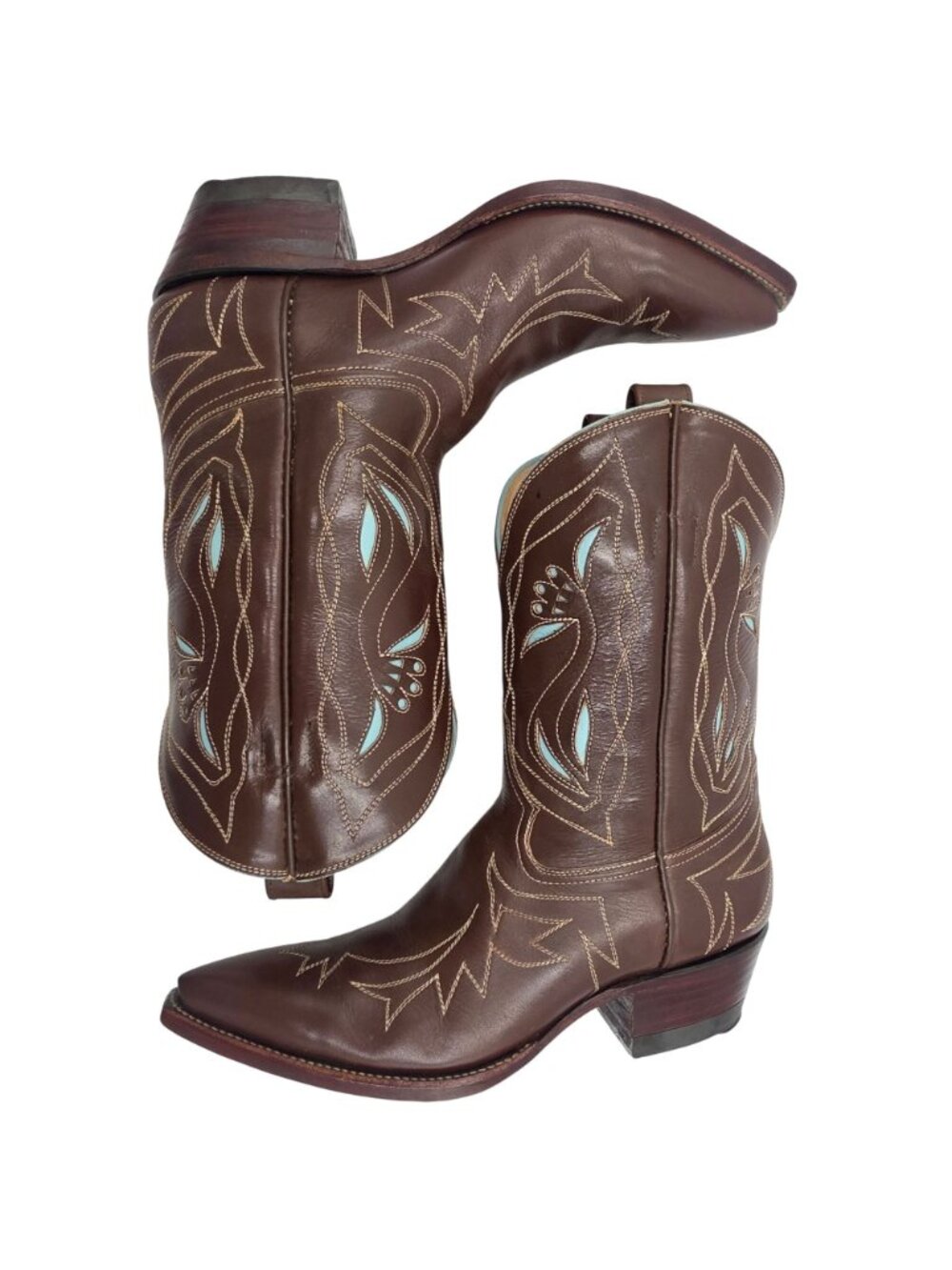 Rocketbuster Boots Women 7.5 Brown Blue Short Leather Cowgirl Western TexasUSA - Picture 5 of 16
